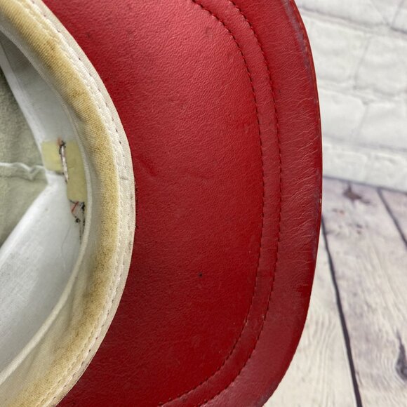 Vintage Leather Hat Strap Back White Red SL Oilfield Construction - Sweat Stains - Picture 12 of 12